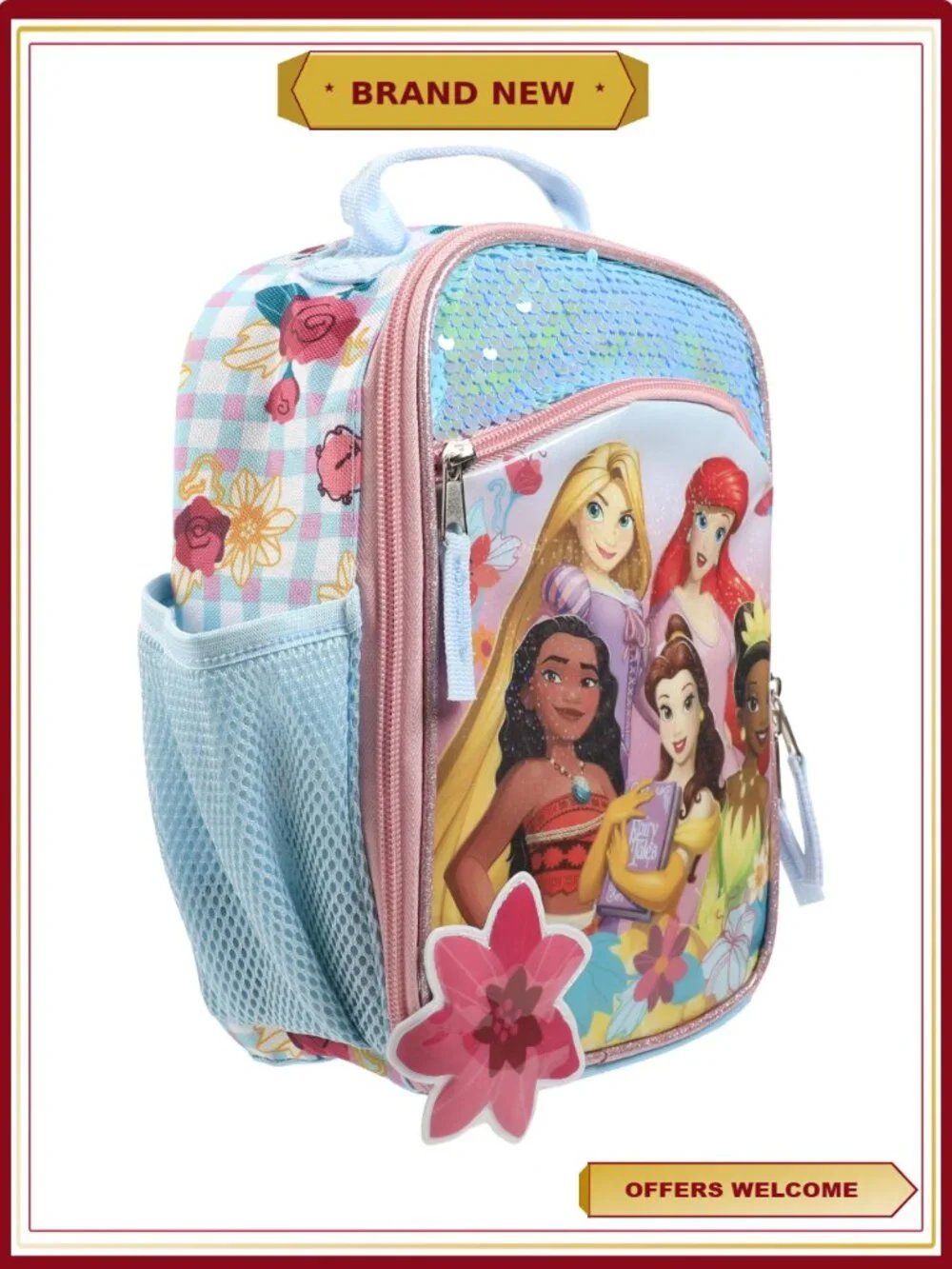 Disney Princess Lunch Bag with Side Pocket Handle Zipper